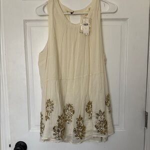 NWT Anthropologie Cream Top with Gold Accents